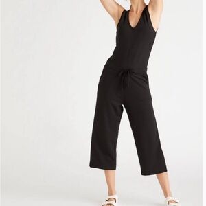 Quince French Terry Modal Crop Leg Jumpsuit Black Minimalist Casual Comfort XS